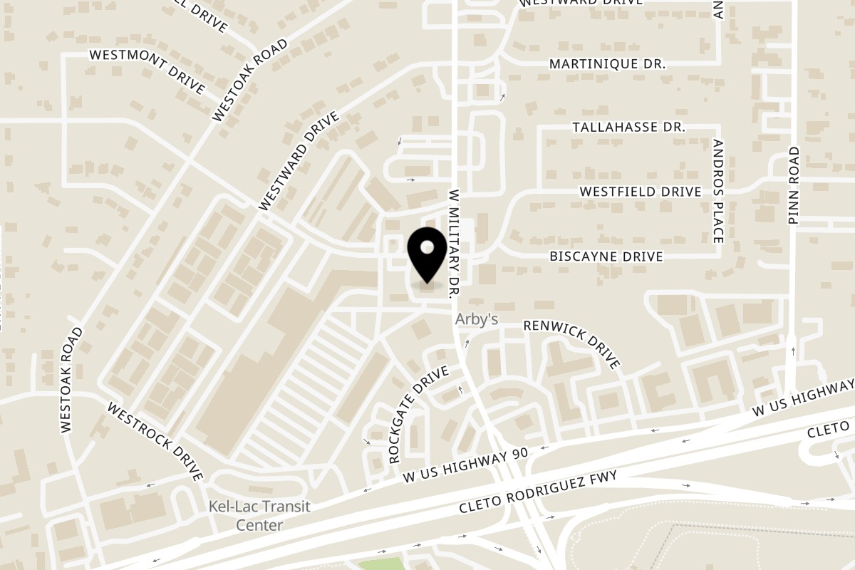 Map showing the location of Taqueria Vallarta Military on 6881 Military Dr W in San Antonio
