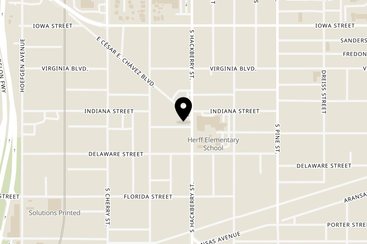 Map showing the location of Taqueria Vallarta E César E. Chávez Blvd on 1430 E César E. Chávez Blvd in San Antonio