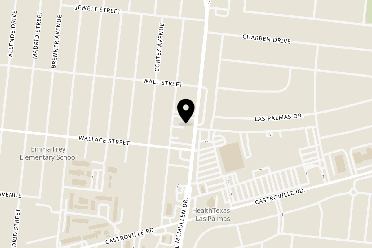 Map showing the location of Taqueria Vallarta S General McMullen Dr on 829 S General McMullen Dr in San Antonio